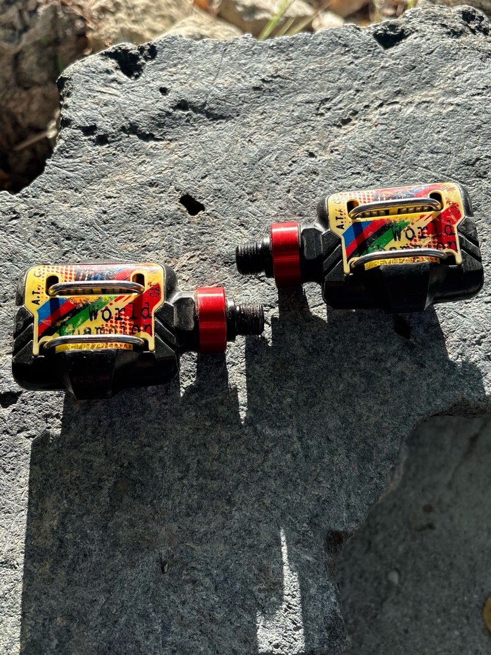 Mountain bike Pedal Set carbon fiber, and titanium with Red Accents